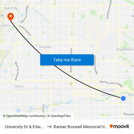University Dr & Edward Dr to Banner Boswell Memorial Hospital map