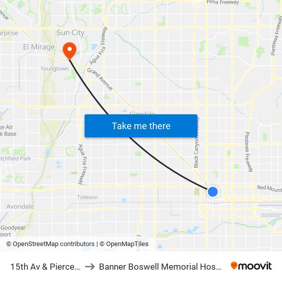 15th Av & Pierce St to Banner Boswell Memorial Hospital map