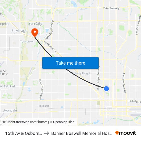 15th Av & Osborn Rd to Banner Boswell Memorial Hospital map