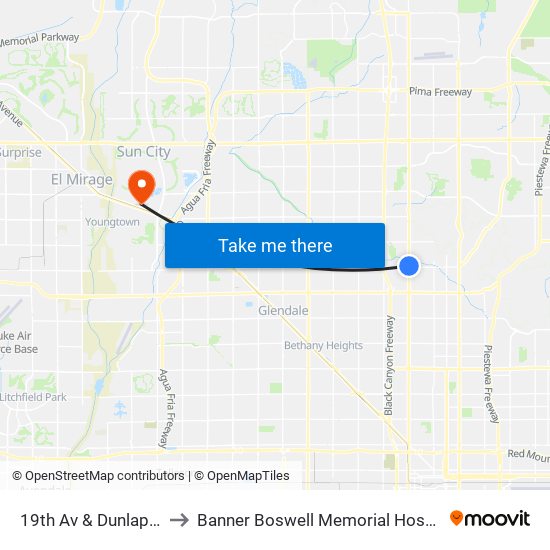 19th Av & Dunlap Av to Banner Boswell Memorial Hospital map