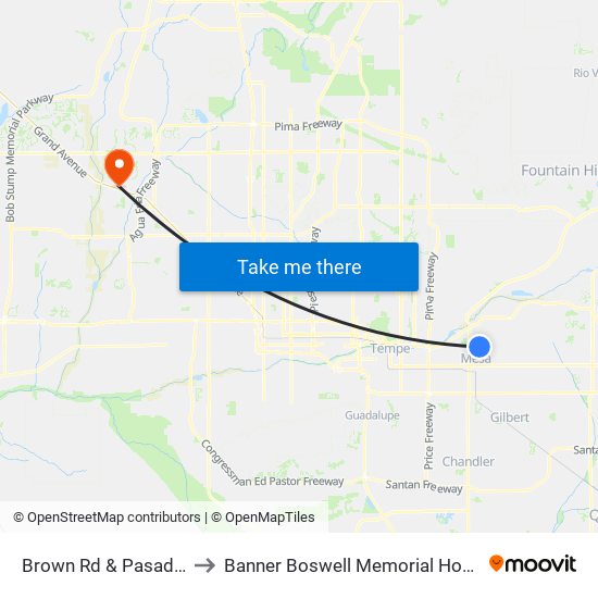 Brown Rd & Pasadena to Banner Boswell Memorial Hospital map