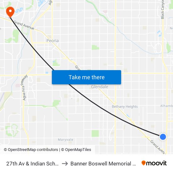 27th Av & Indian School Rd to Banner Boswell Memorial Hospital map