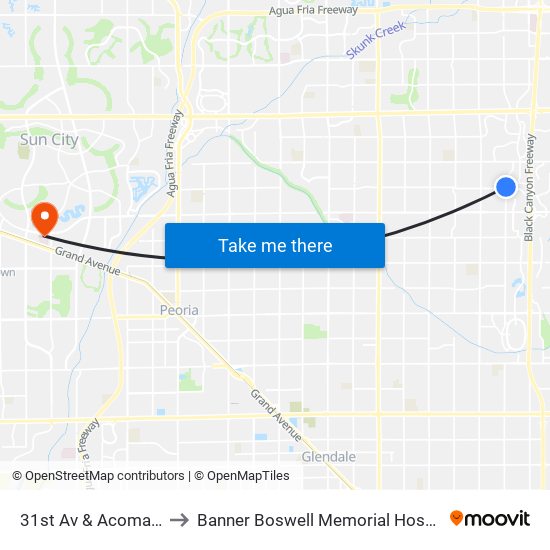 31st Av & Acoma Dr to Banner Boswell Memorial Hospital map