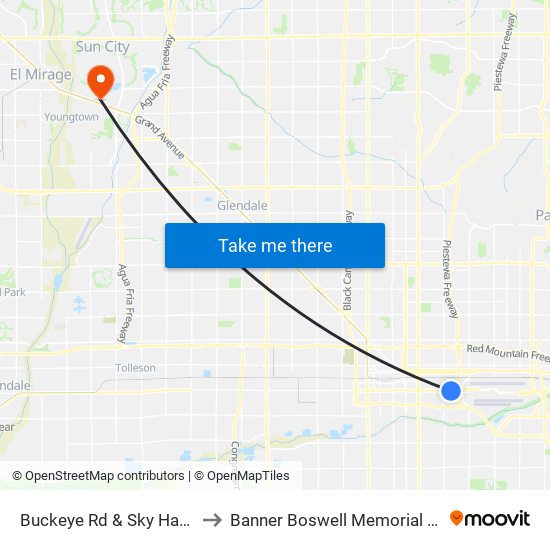 Buckeye Rd & Sky Harbor Cir to Banner Boswell Memorial Hospital map