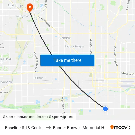 Baseline Rd & Central Av to Banner Boswell Memorial Hospital map