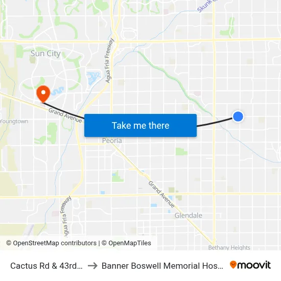 Cactus Rd & 43rd Av to Banner Boswell Memorial Hospital map