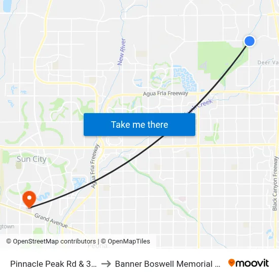 Pinnacle Peak Rd & 35th Av to Banner Boswell Memorial Hospital map