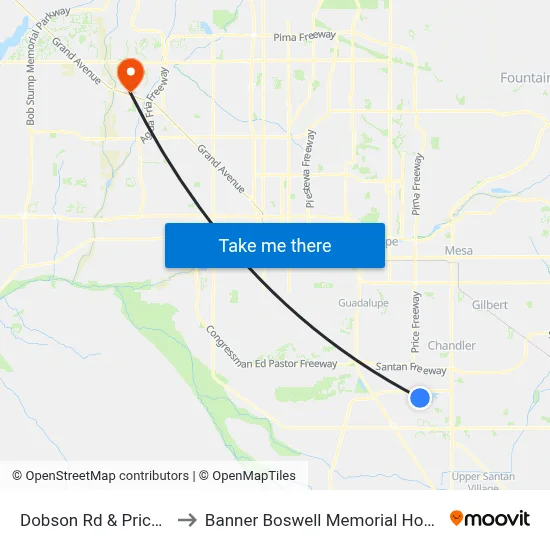 Dobson Rd & Price Rd to Banner Boswell Memorial Hospital map