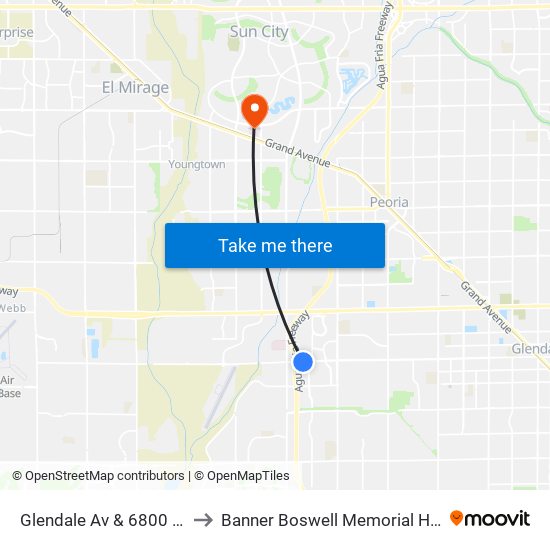 Glendale Av & 6800 North to Banner Boswell Memorial Hospital map