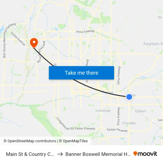 Main St & Country Club Dr to Banner Boswell Memorial Hospital map