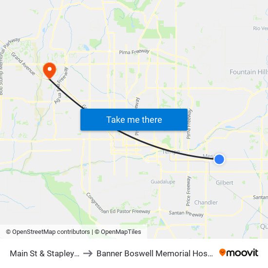 Main St & Stapley Dr to Banner Boswell Memorial Hospital map