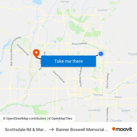 Scottsdale Rd & Marilyn Rd to Banner Boswell Memorial Hospital map