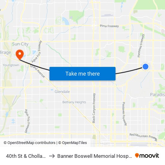 40th St & Cholla St to Banner Boswell Memorial Hospital map