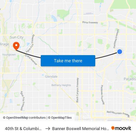 40th St & Columbine Dr to Banner Boswell Memorial Hospital map