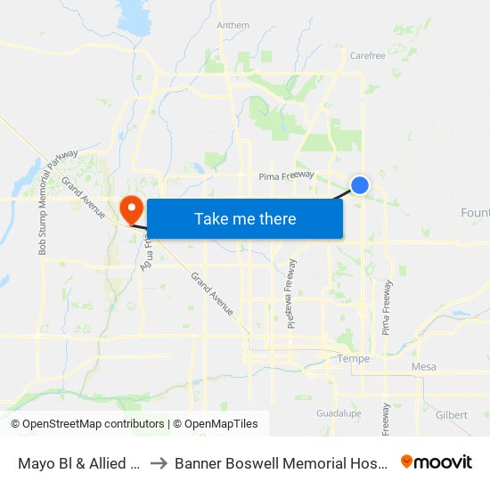 Mayo Bl & Allied Wy to Banner Boswell Memorial Hospital map