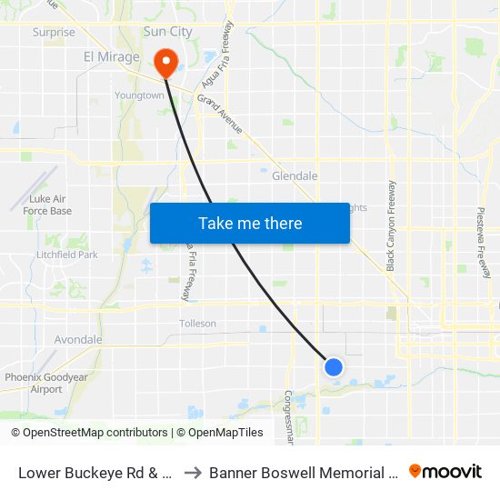 Lower Buckeye Rd & 45th Av to Banner Boswell Memorial Hospital map