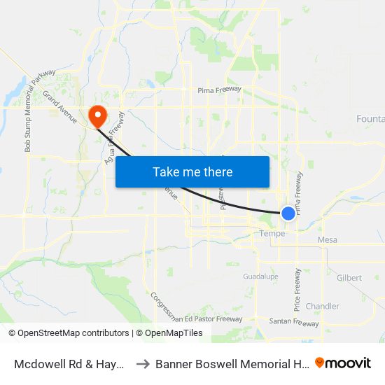 Mcdowell Rd & Hayden Rd to Banner Boswell Memorial Hospital map