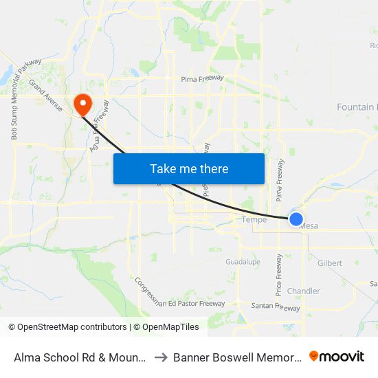 Alma School Rd & Mountain View Dr to Banner Boswell Memorial Hospital map