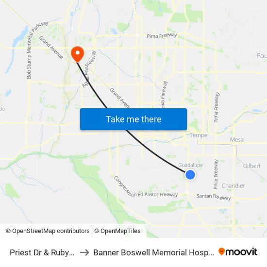Priest Dr & Ruby Dr to Banner Boswell Memorial Hospital map