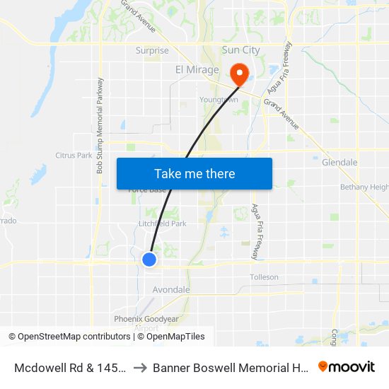 Mcdowell Rd & 145th Av to Banner Boswell Memorial Hospital map