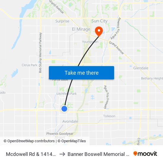 Mcdowell Rd & 14149 West to Banner Boswell Memorial Hospital map
