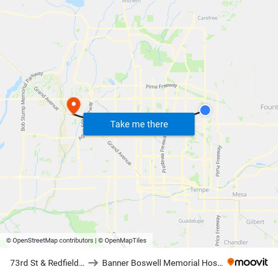 73rd St & Redfield Rd to Banner Boswell Memorial Hospital map