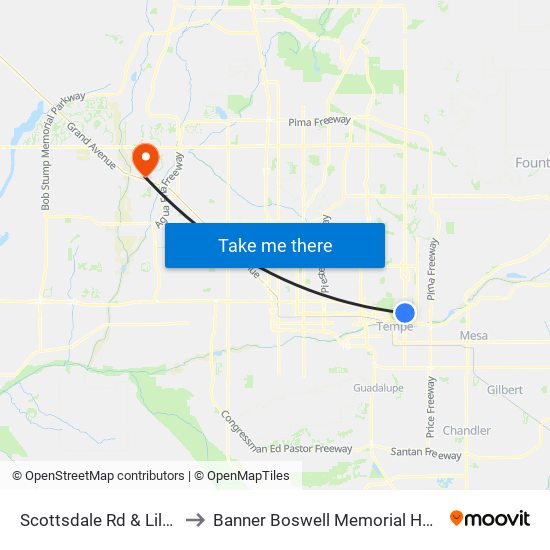 Scottsdale Rd & Lilac Dr to Banner Boswell Memorial Hospital map