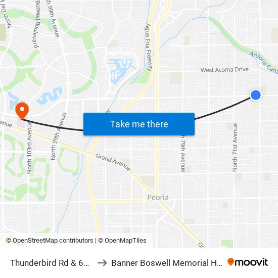 Thunderbird Rd & 67th Av to Banner Boswell Memorial Hospital map