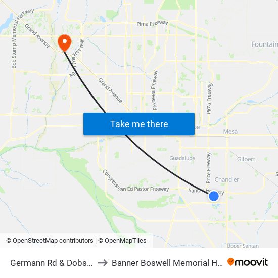 Germann Rd & Dobson Rd to Banner Boswell Memorial Hospital map