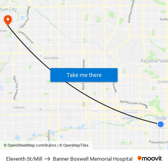 Eleventh St/Mill to Banner Boswell Memorial Hospital map