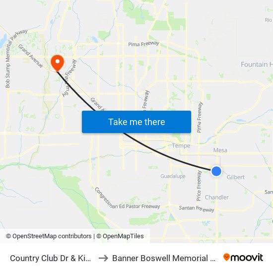 Country Club Dr & Kiowa Av to Banner Boswell Memorial Hospital map
