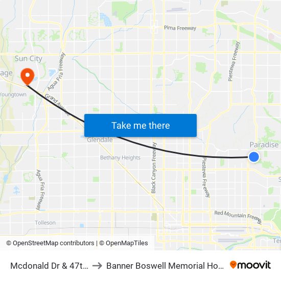 Mcdonald Dr & 47th St to Banner Boswell Memorial Hospital map