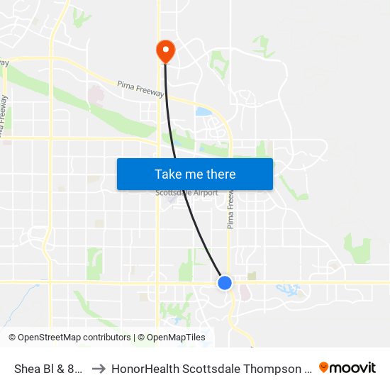 Shea Bl & 8668 East to HonorHealth Scottsdale Thompson Peak Medical Center map
