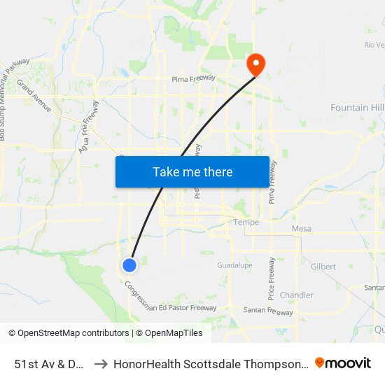 51st Av & Dobbins Rd to HonorHealth Scottsdale Thompson Peak Medical Center map