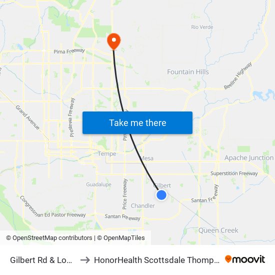 Gilbert Rd & Long Meadow Dr to HonorHealth Scottsdale Thompson Peak Medical Center map