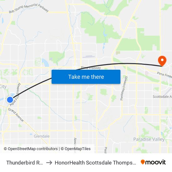 Thunderbird Rd & 91st Av to HonorHealth Scottsdale Thompson Peak Medical Center map
