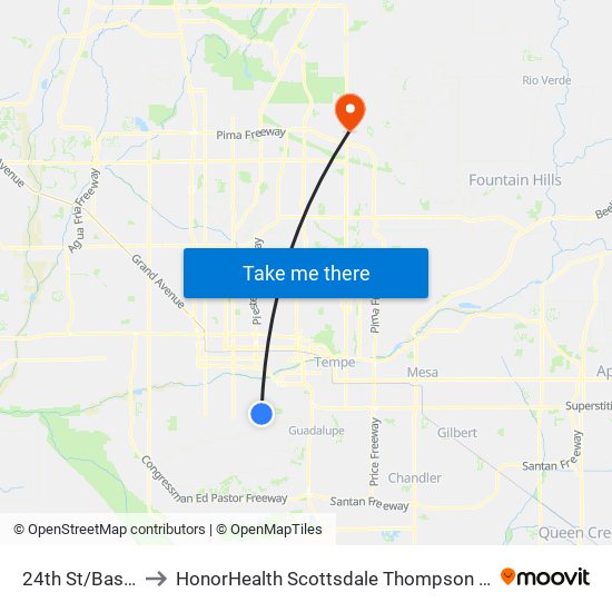24th St/Baseline Pnr to HonorHealth Scottsdale Thompson Peak Medical Center map