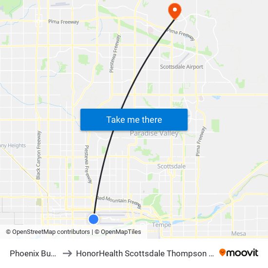 Phoenix Bus Station to HonorHealth Scottsdale Thompson Peak Medical Center map