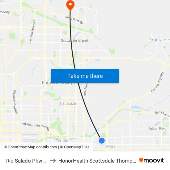 Rio Salado Pkwy & Westwood to HonorHealth Scottsdale Thompson Peak Medical Center map