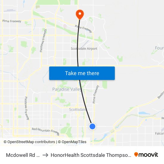 Mcdowell Rd & Pima Rd to HonorHealth Scottsdale Thompson Peak Medical Center map