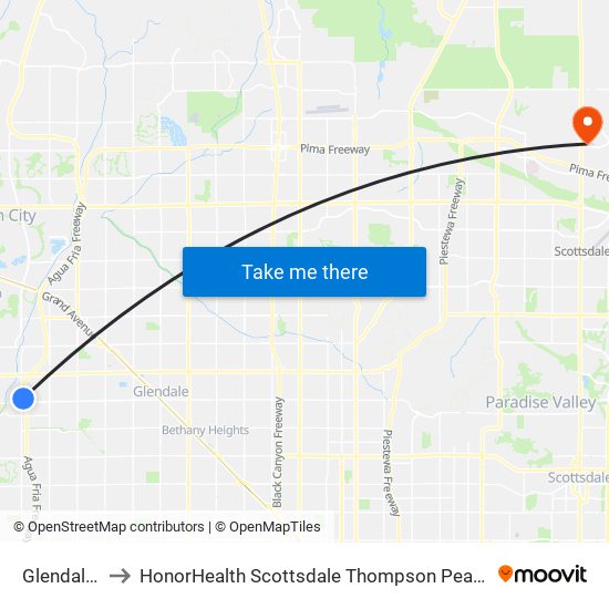 Glendale Pnr to HonorHealth Scottsdale Thompson Peak Medical Center map