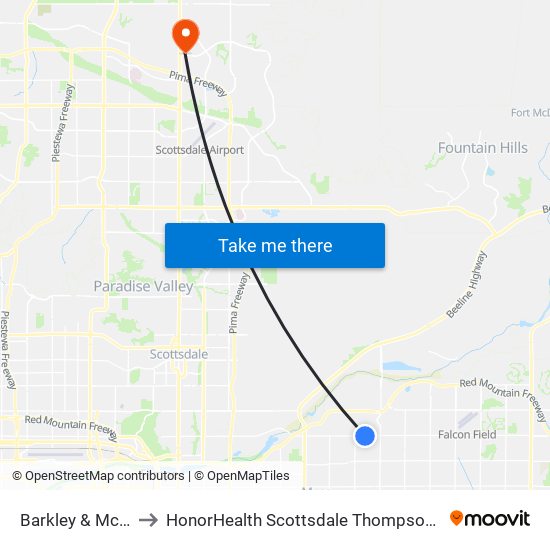 Barkley & Mckellips Rd to HonorHealth Scottsdale Thompson Peak Medical Center map