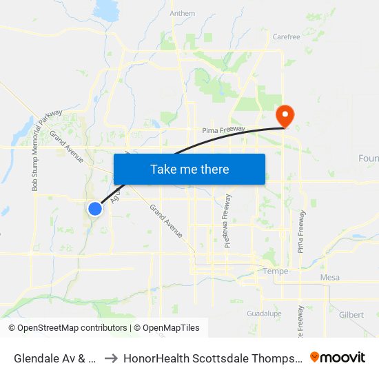 Glendale Av & 11100 West to HonorHealth Scottsdale Thompson Peak Medical Center map