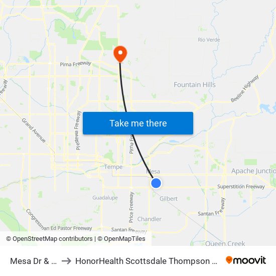 Mesa Dr & 10th Av to HonorHealth Scottsdale Thompson Peak Medical Center map