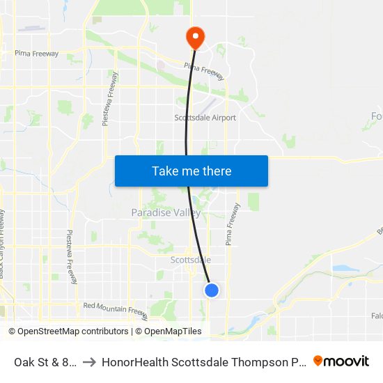 Oak St & 81st Wy to HonorHealth Scottsdale Thompson Peak Medical Center map