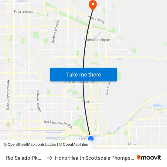 Rio Salado Pkwy & Rural Rd to HonorHealth Scottsdale Thompson Peak Medical Center map