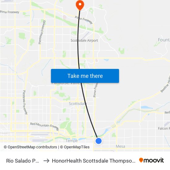 Rio Salado Pkwy & May to HonorHealth Scottsdale Thompson Peak Medical Center map