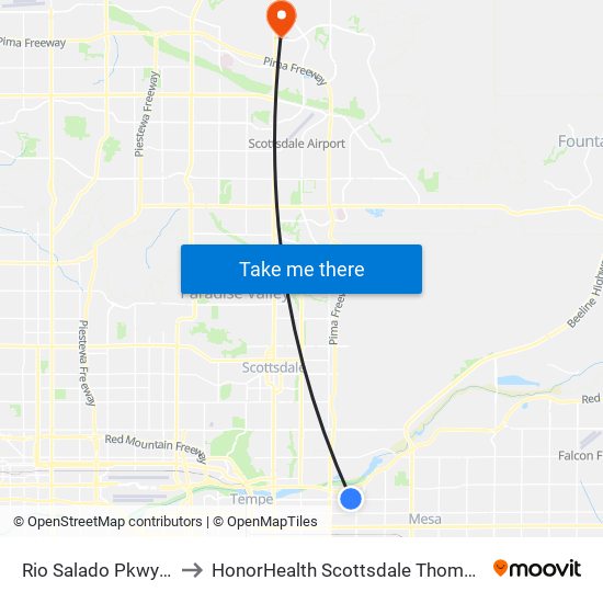 Rio Salado Pkwy & Riverview Dr to HonorHealth Scottsdale Thompson Peak Medical Center map