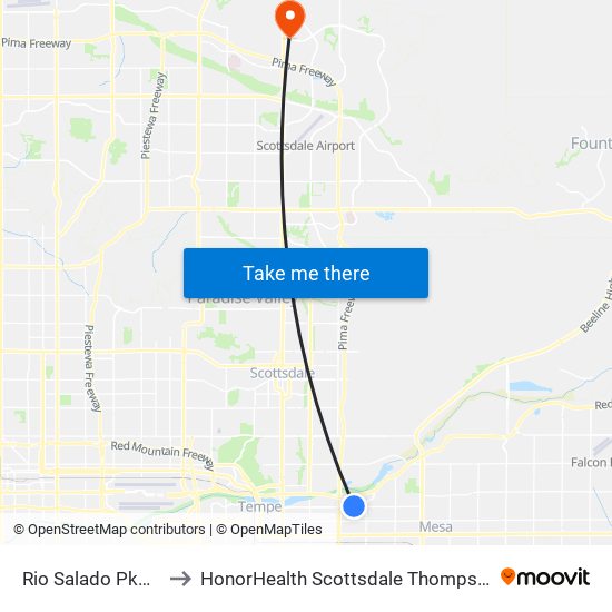 Rio Salado Pkwy & Clark St to HonorHealth Scottsdale Thompson Peak Medical Center map