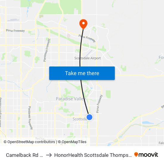 Camelback Rd & Hayden Rd to HonorHealth Scottsdale Thompson Peak Medical Center map